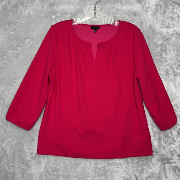 Talbots Top Womens Large Petite Pink 3/4 Sleeve Split Neck Stretch Pullover - Picture 2 of 10